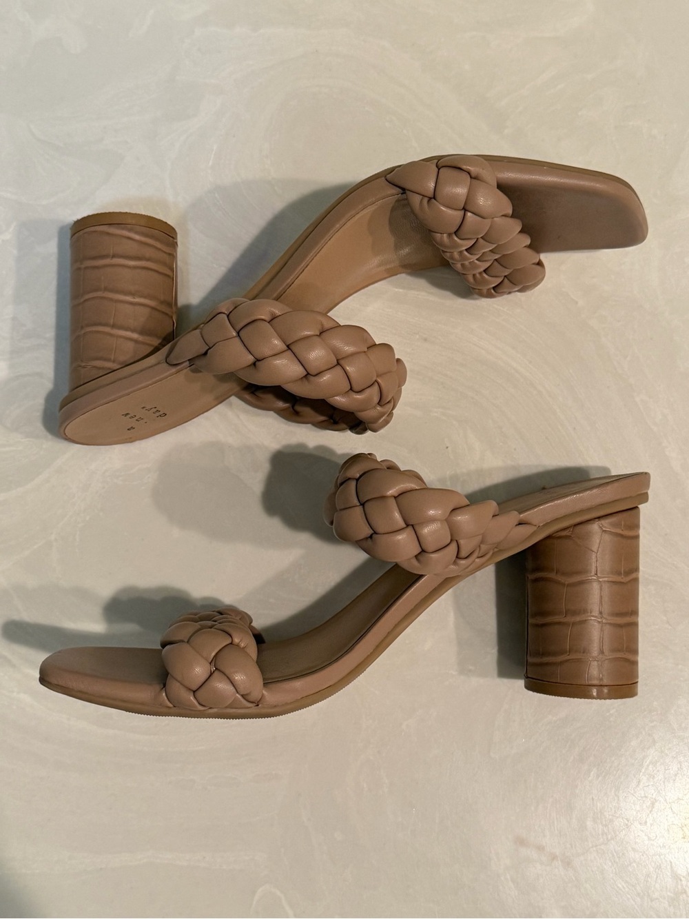 A New Day Taupe Braided Square Toe Block Heel Sandals Size 8